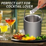 1.3L Double-Wall Stainless Steel Ice Bucket with Lid & Tongs