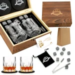 Whiskey Stones & Glasses Gift Set with Wooden Gift Box