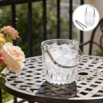 1000ml Clear Glass Ice Bucket with Handle & Stainless Steel Tongs