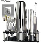 13-Piece Stainless Steel Cocktail Shaker Set with Black Acrylic Stand