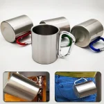 220ml Stainless Steel Camping Mug with Carabiner Handle