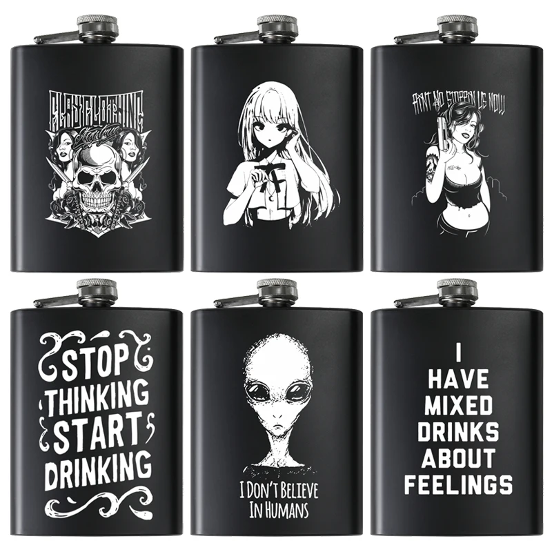 Sf1c790cc08a249a397c6032cc3fad7bbM.webp 8 oz Matte Black Stainless Steel Hip Flask - Image 1