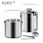 1.3L Double-Walled Stainless Steel Ice Bucket with Tongs