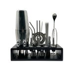 Cocktail Tool Set with Rectangular Dark Stand