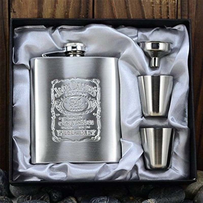 f418f7e1-6c1b-4b58-b187-dfd9913d9ca2.jpg 7 Oz Jack Stainless Steel Hip Flask Set - Image 1